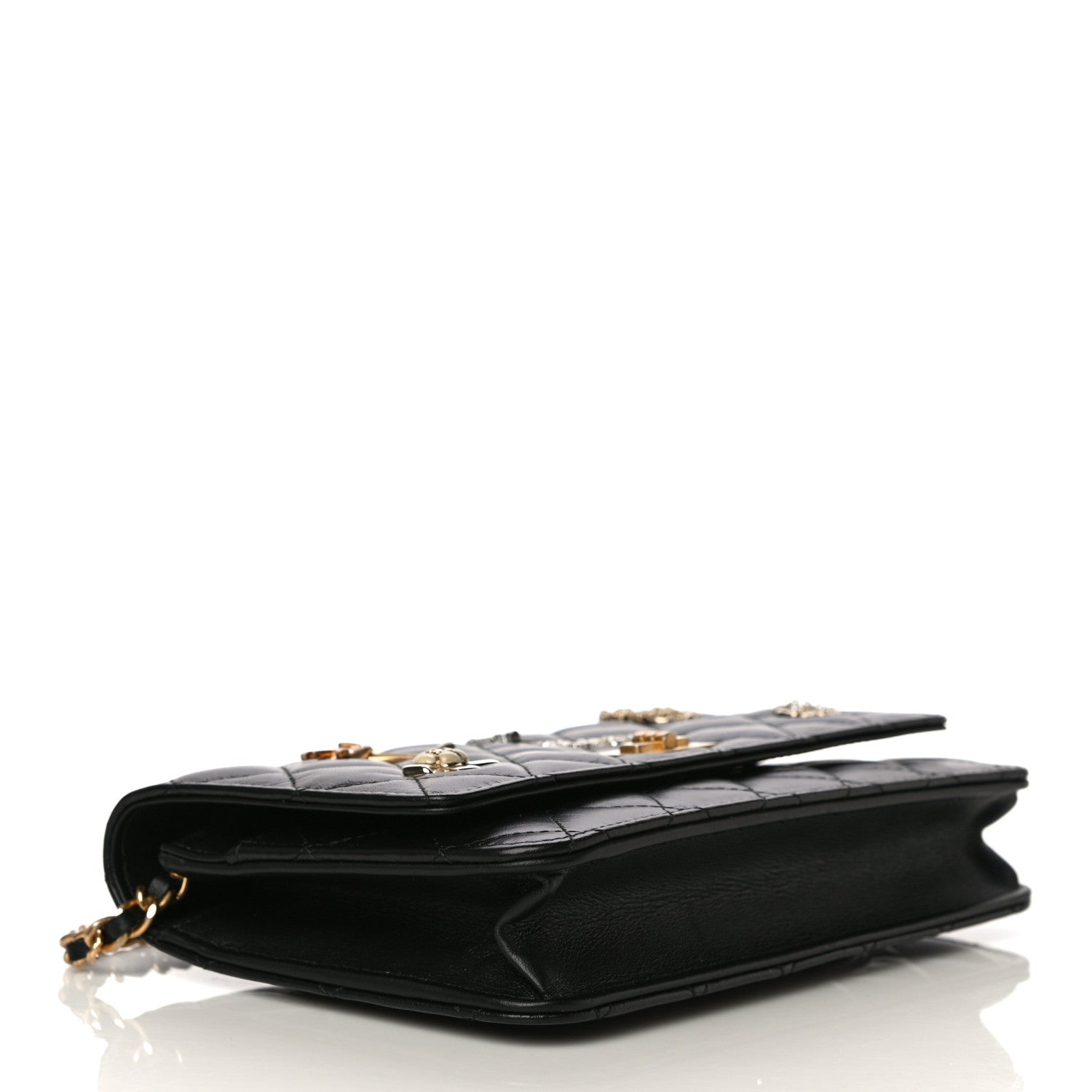 Chanel Aged Calfskin Quilted Lucky Charms 2.55 Reissue Wallet On Chain WOC Black 4 of 12