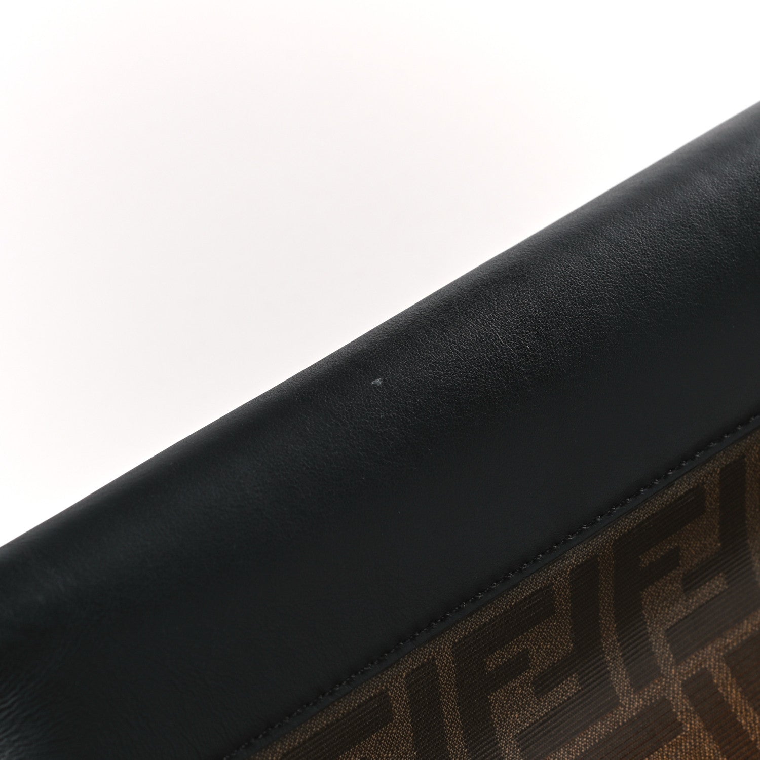 Fendi Glazed Fabric Vitello Century FF 1974 Stamp Patch Shopping Tote Mogano Panna Black 9 of 10