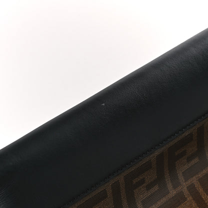 Fendi Glazed Fabric Vitello Century FF 1974 Stamp Patch Shopping Tote Mogano Panna Black 9 of 10