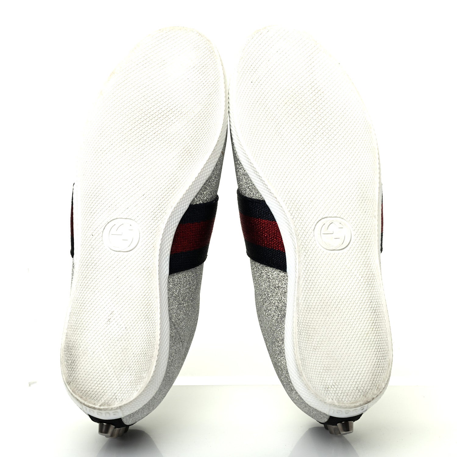 Gucci Glitter Fabric Studded Web Womens Sneakers 36.5 Silver 5 of 11