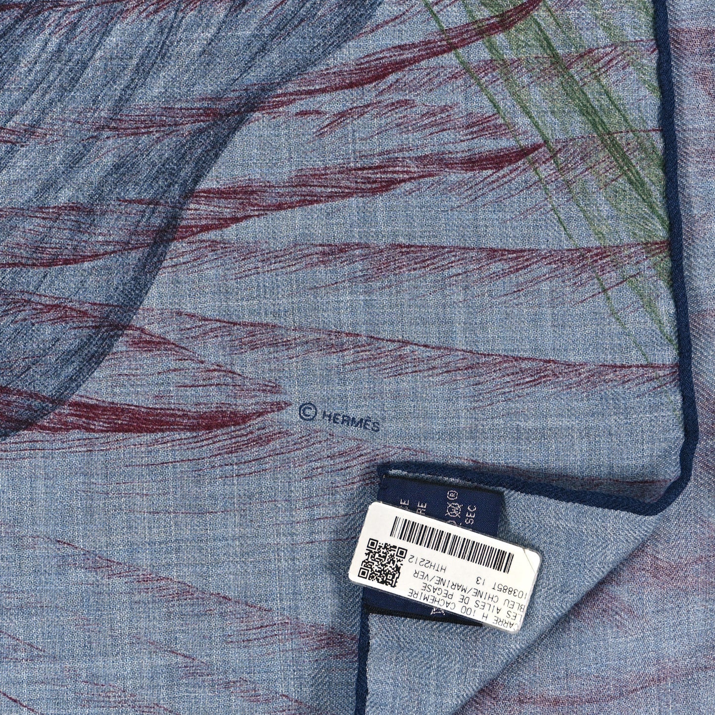 Cashmere Silk Les Ailes De Pegase Scarf 100 Bleu Chine Marine Vert