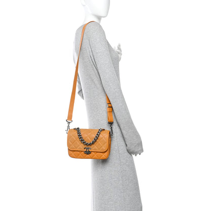 Chanel Nubuck Caviar Quilted Small Daily Carry Messenger Yellow 2 of 10