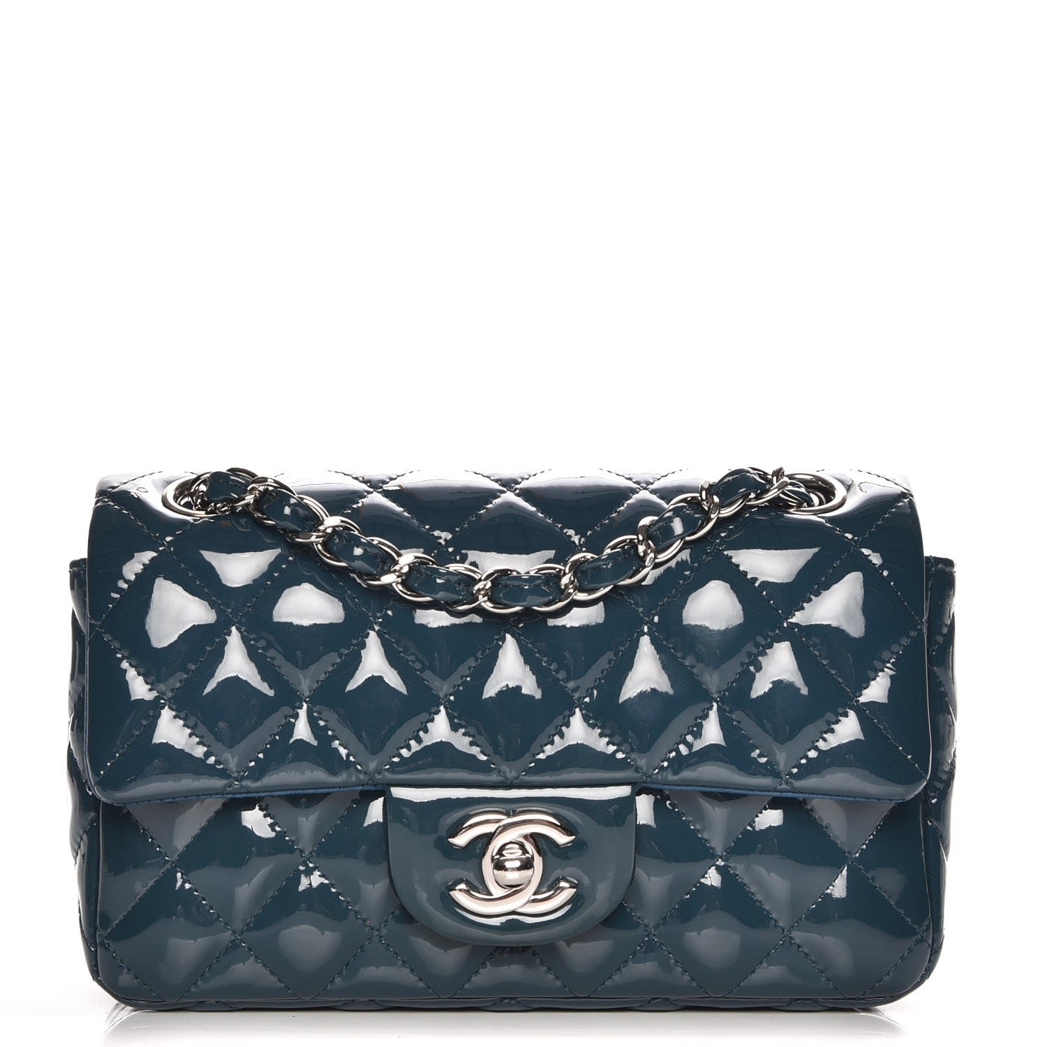 Chanel Patent Calfskin Quilted Mini Rectangular Flap Turquoise 1 of 8