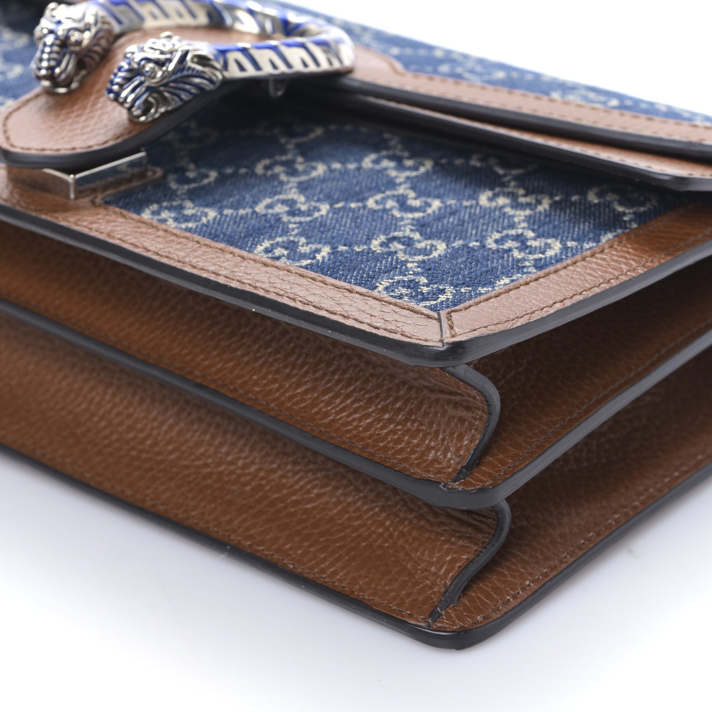 New Denim GG Monogram Dollar Calfskin Enamel Small Dionysus Shoulder Bag Blue Tea Cuir Epilog Electric Blue