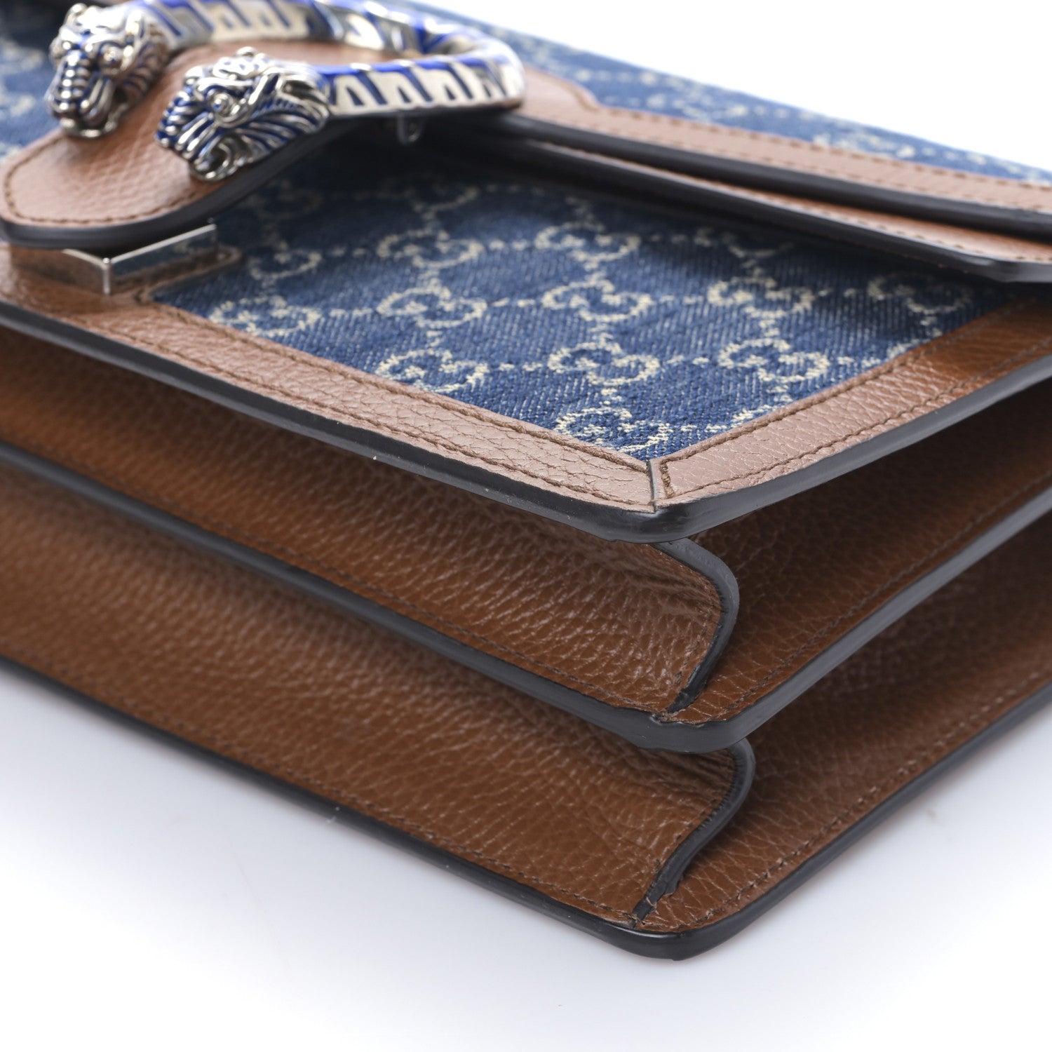 Gucci New Denim GG Monogram Dollar Calfskin Enamel Small Dionysus Shoulder Bag Blue Tea Cuir Epilog Electric Blue 9 of 9