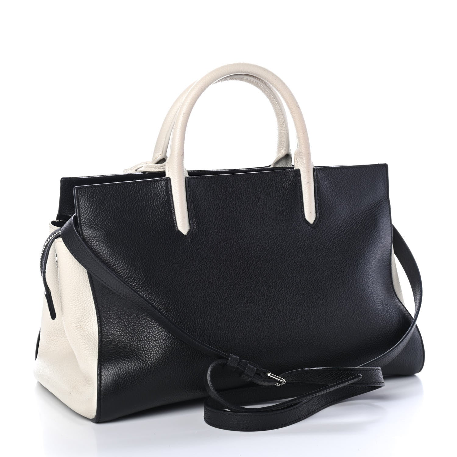 Saint Laurent Grained Calfskin Small Cabas Rive Gauche Black White 2 of 4