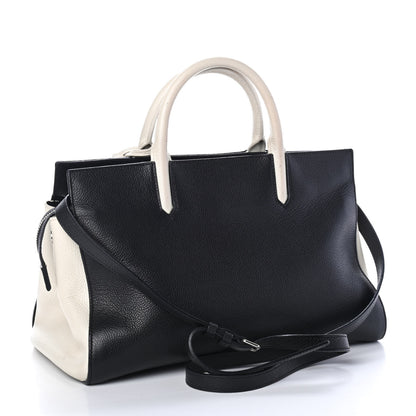 Saint Laurent Grained Calfskin Small Cabas Rive Gauche Black White 2 of 4