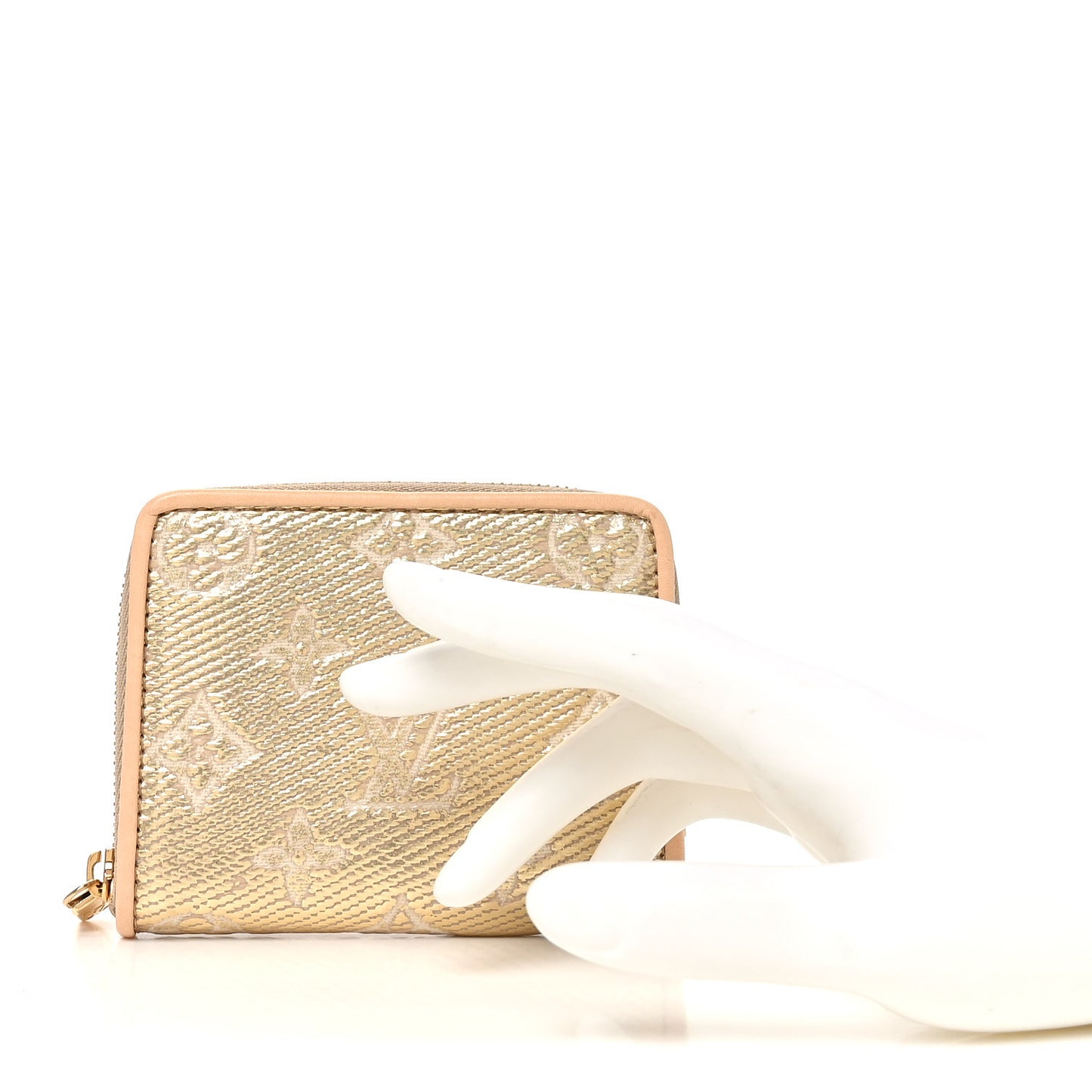 Hollographic Monoglam Zippy Coin Purse Wallet Beige