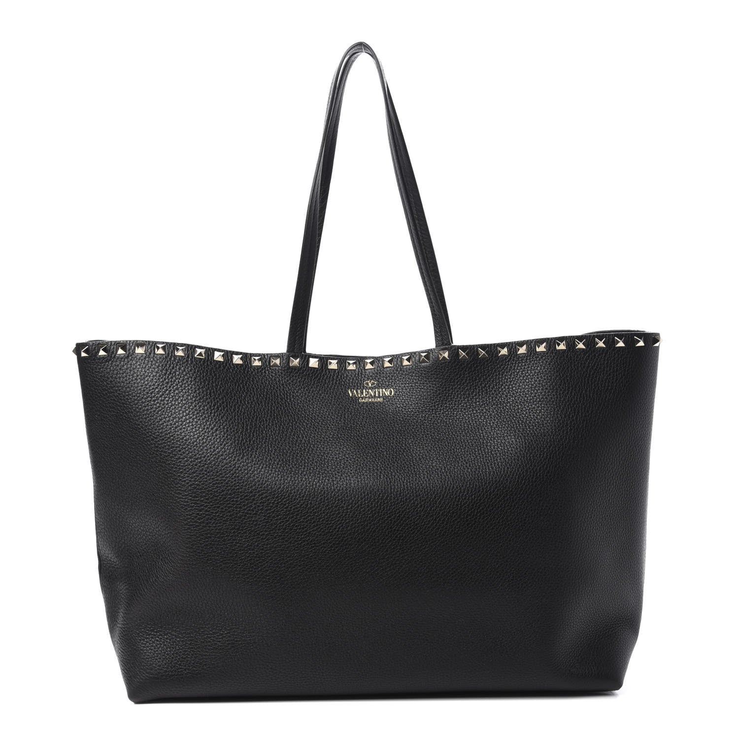 Valentino Garavani Grained Calfskin Rockstud Shoulder Tote Black 1 of 10