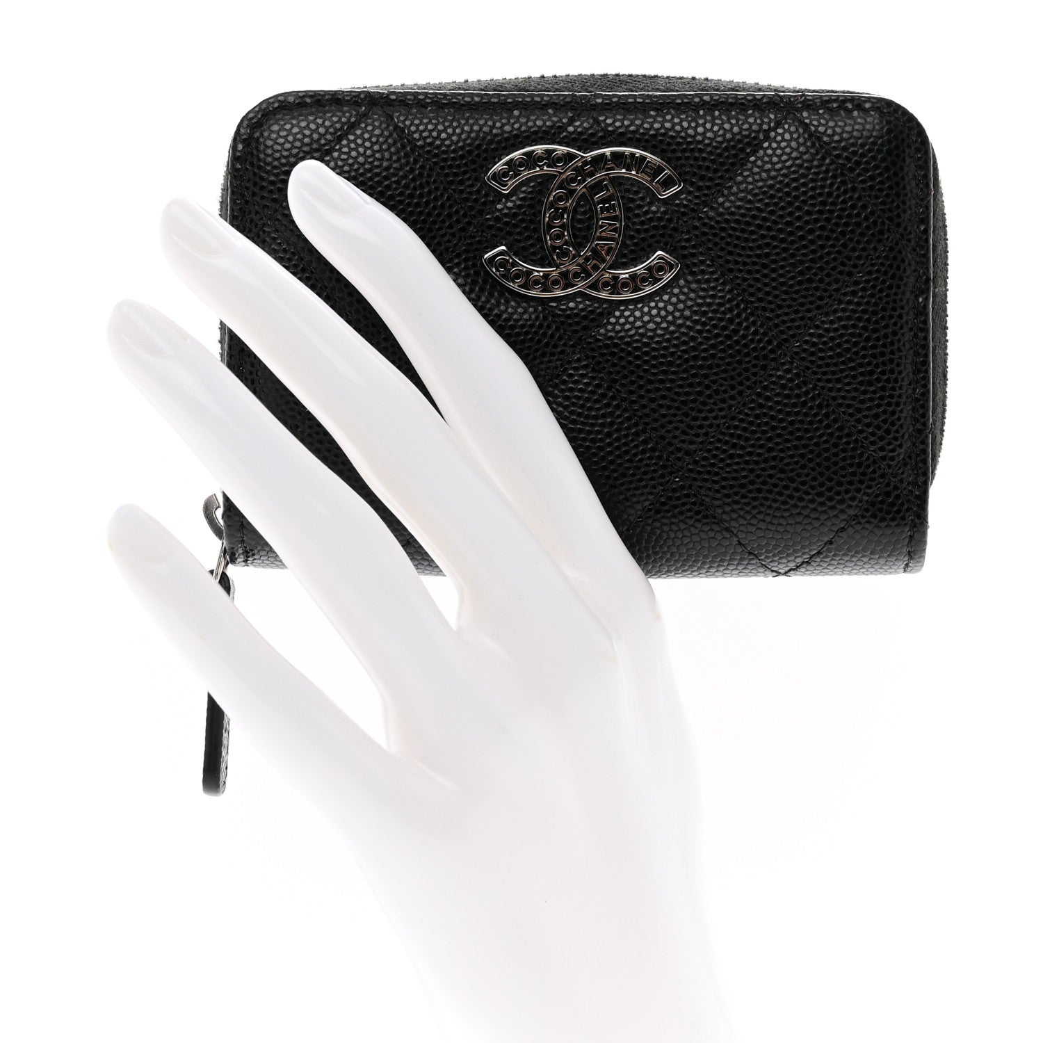 Chanel Caviar Quilted Coco Chanel Logo CC Zip Coin Purse Black 2 of 8