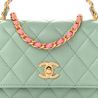 Chanel Shiny Calfskin Quilted Top Handle Flap Clutch With Chain Light Green 8 of 11
