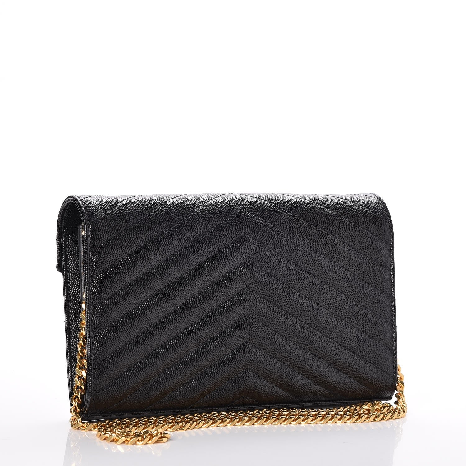 Saint Laurent Grain De Poudre Matelasse Chevron Monogram Chain Wallet Black 3 of 7