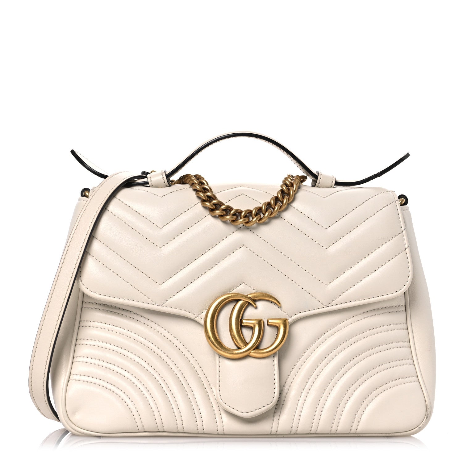Gucci Calfskin Matelasse Small GG Marmont Top Handle Shoulder Bag White 1 of 18