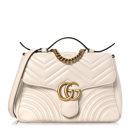 Gucci Calfskin Matelasse Small GG Marmont Top Handle Shoulder Bag White 1 of 18