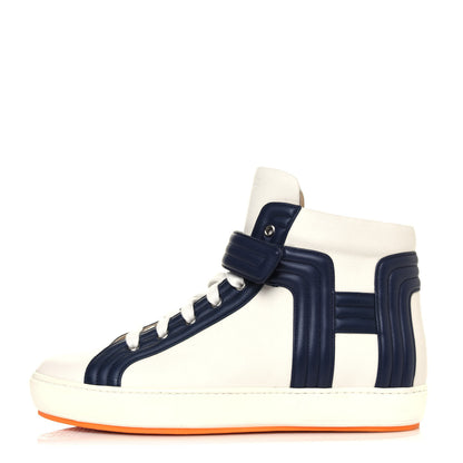 Hermes Calfskin Mens High Top Lions Sneakers 42.5 White Indigo 1 of 6