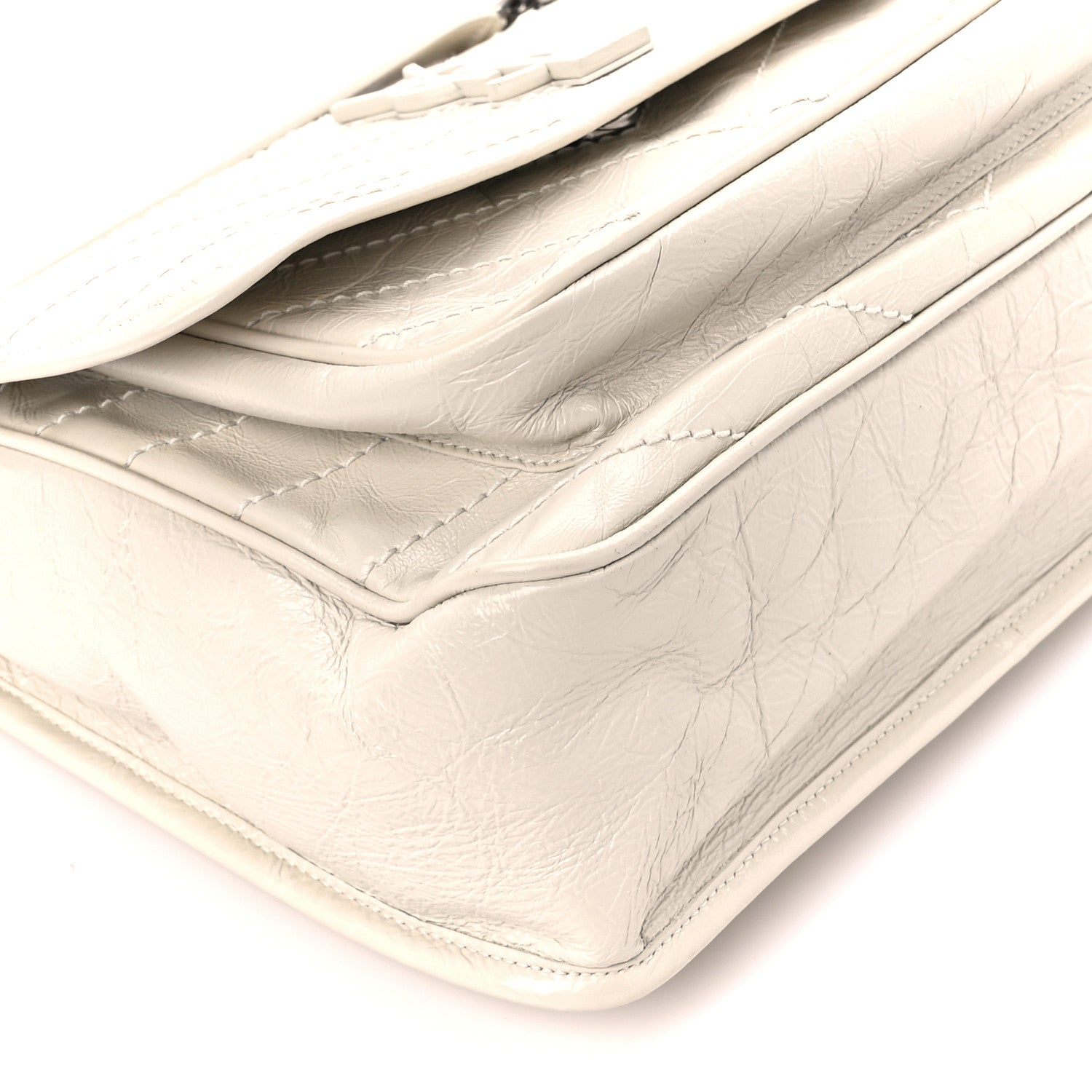 Saint Laurent Crinkled Calfskin Matelasse Monogram Medium Niki Chain Satchel Blanc Vintage 10 of 11
