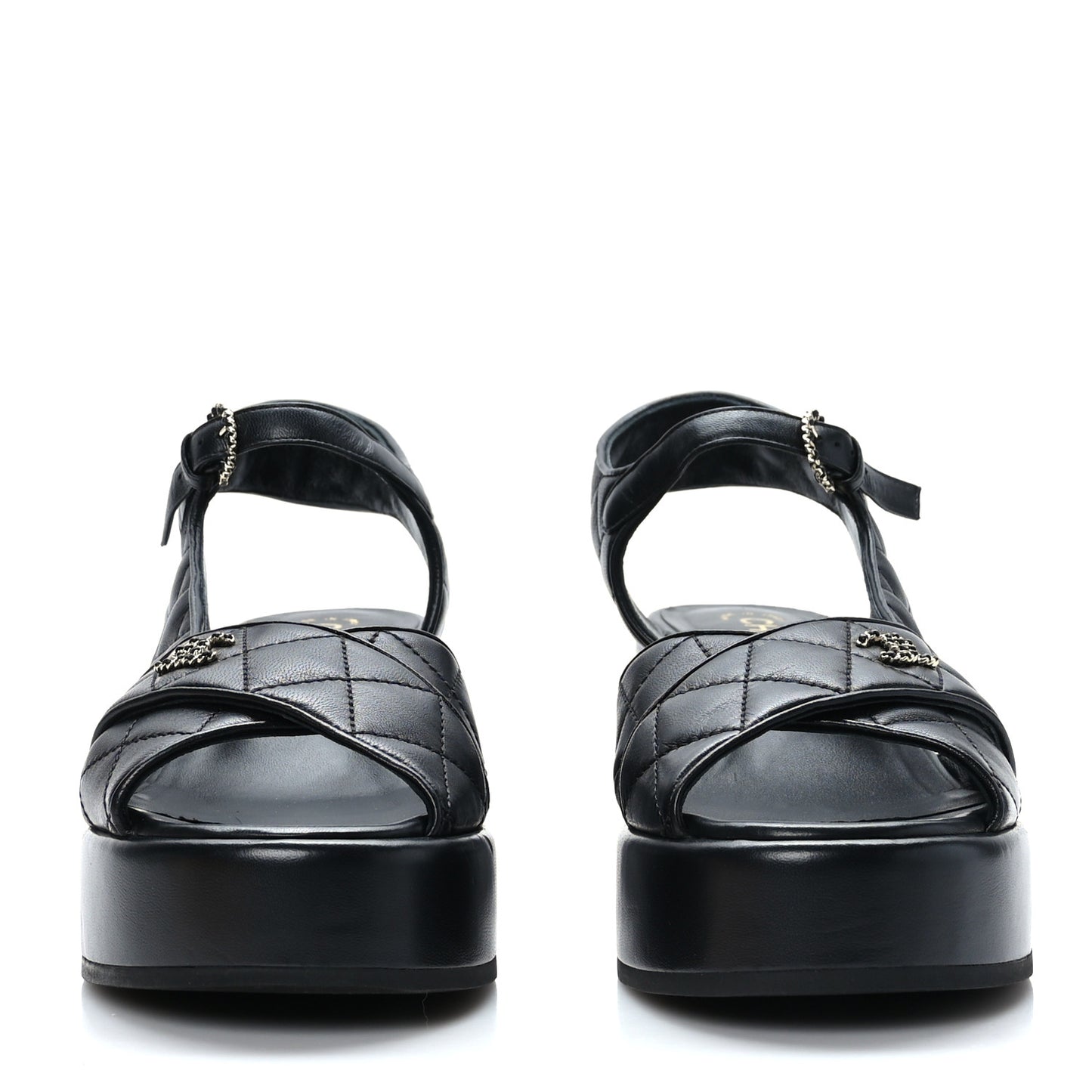 Lambskin Quilted CC Platform Sandals 41 Black