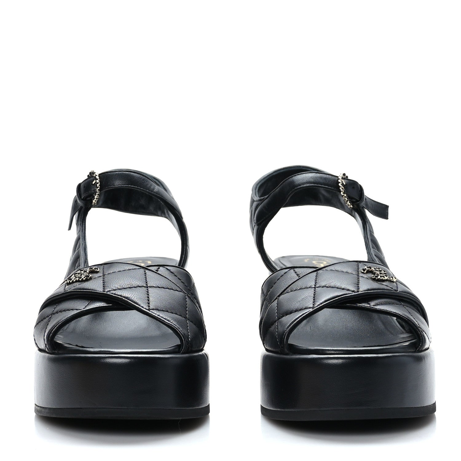 Chanel Lambskin Quilted CC Platform Sandals 41 Black 2 of 8