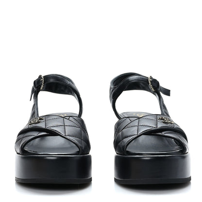 Chanel Lambskin Quilted CC Platform Sandals 41 Black 2 of 8
