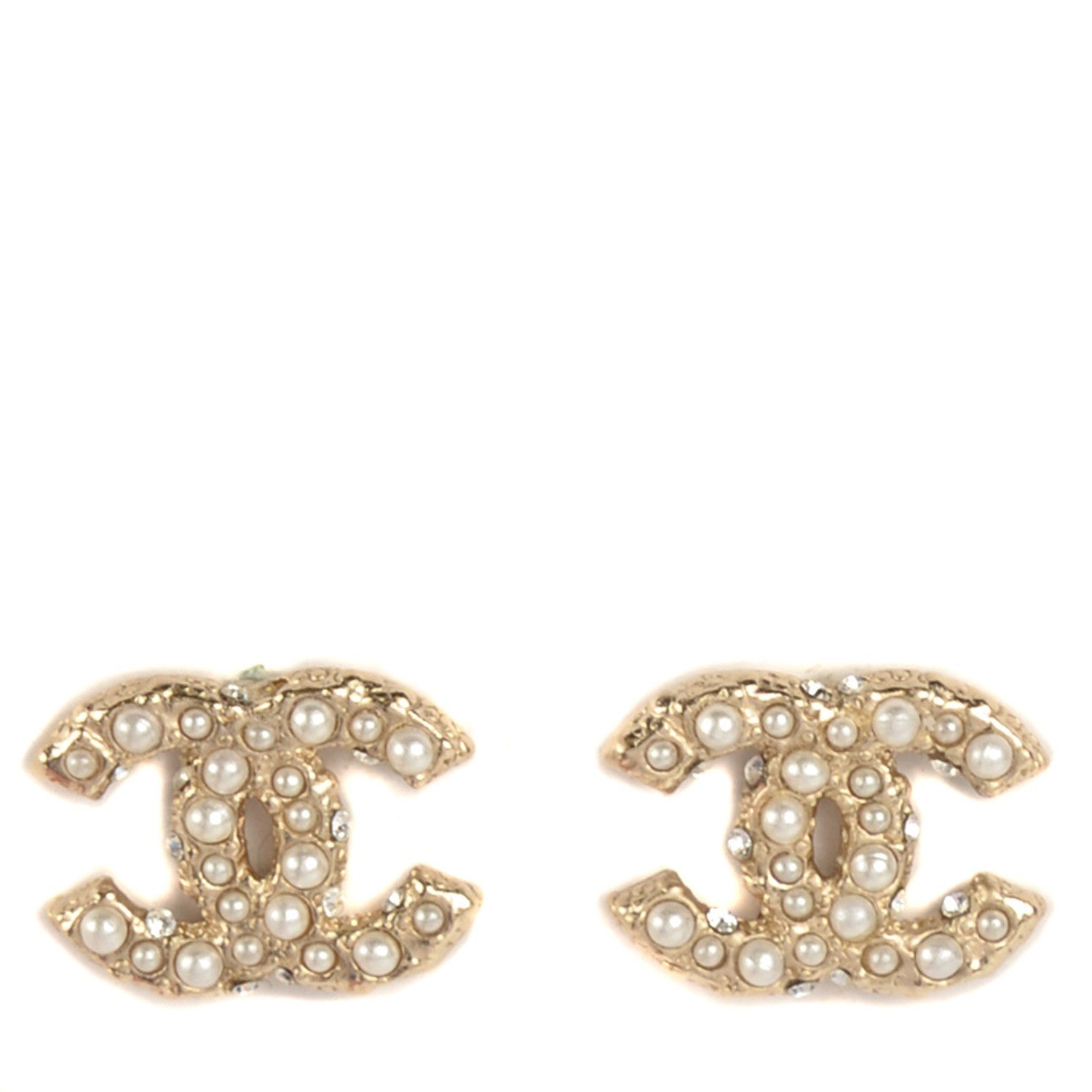 Chanel Crystal Pearl CC Earrings Light Gold 1 of 5