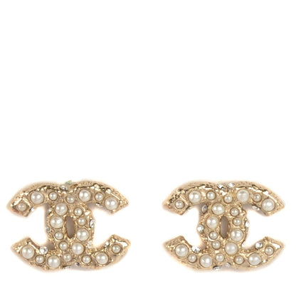 Chanel Crystal Pearl CC Earrings Light Gold 1 of 5
