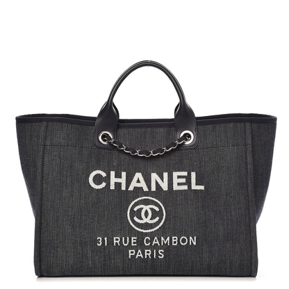 Chanel Denim Large Deauville Tote Dark Blue 1 of 8