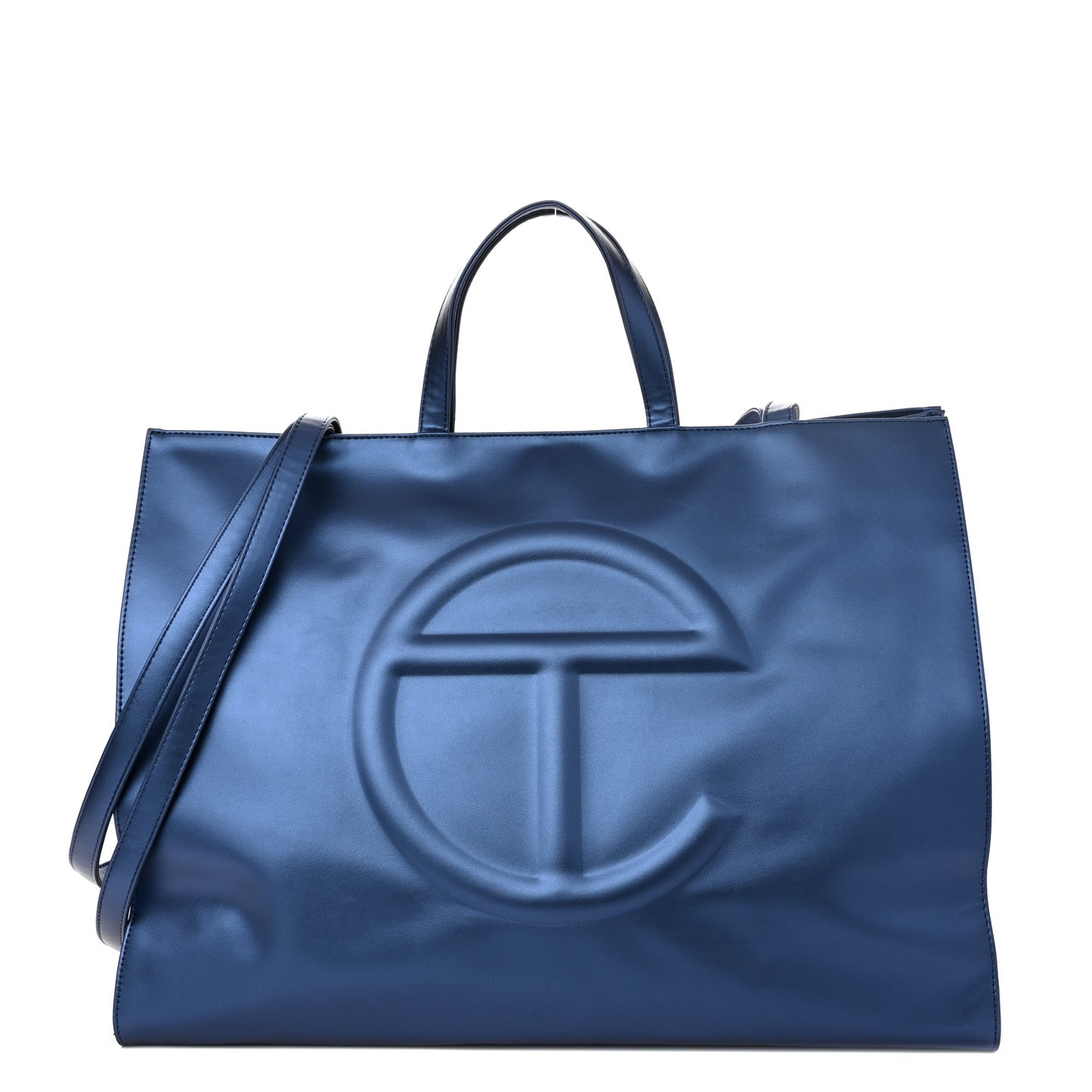 Metallic Vegan Leather Large Shopping Bag Cobalt
