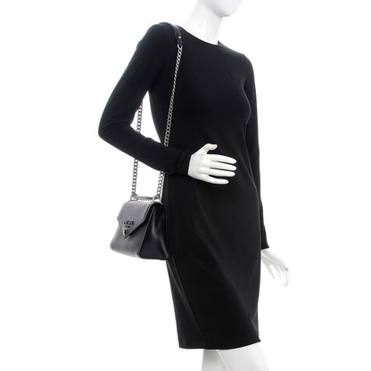 Prada Saffiano Cuir Calfskin Monochrome Envelope Flap Chain Shoulder Bag Black 2 of 7