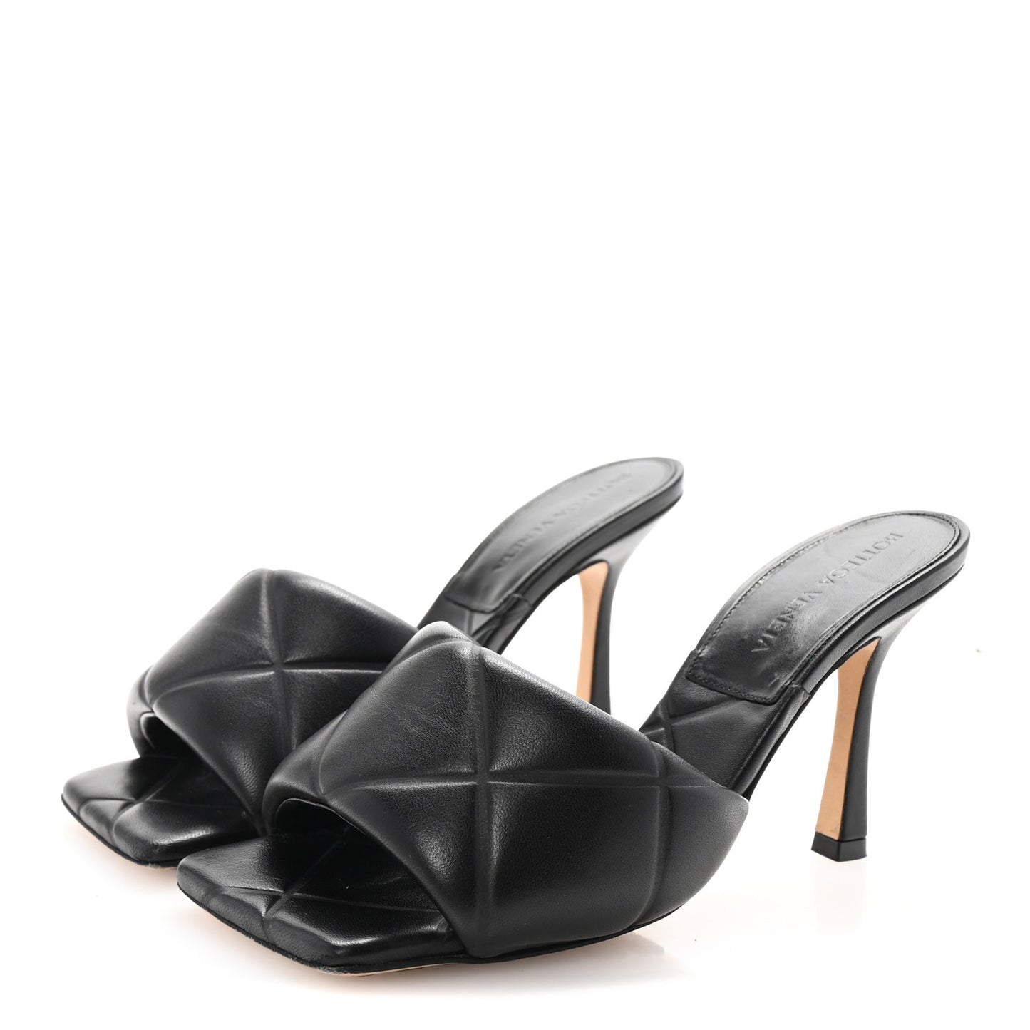 Nappa Quilted Rubber Lido Mule Sandals 35.5 Black