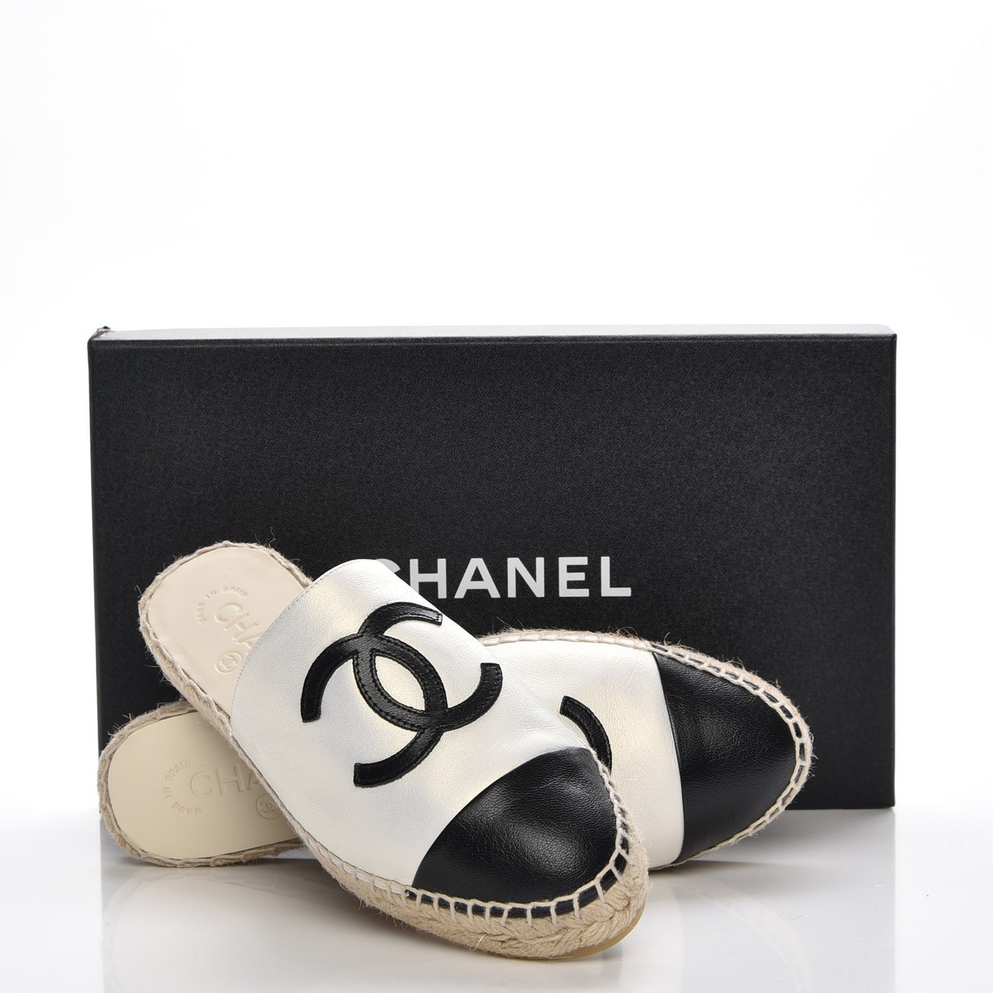 Iridescent Goatskin CC Espadrille Mules 37 Ivory Black
