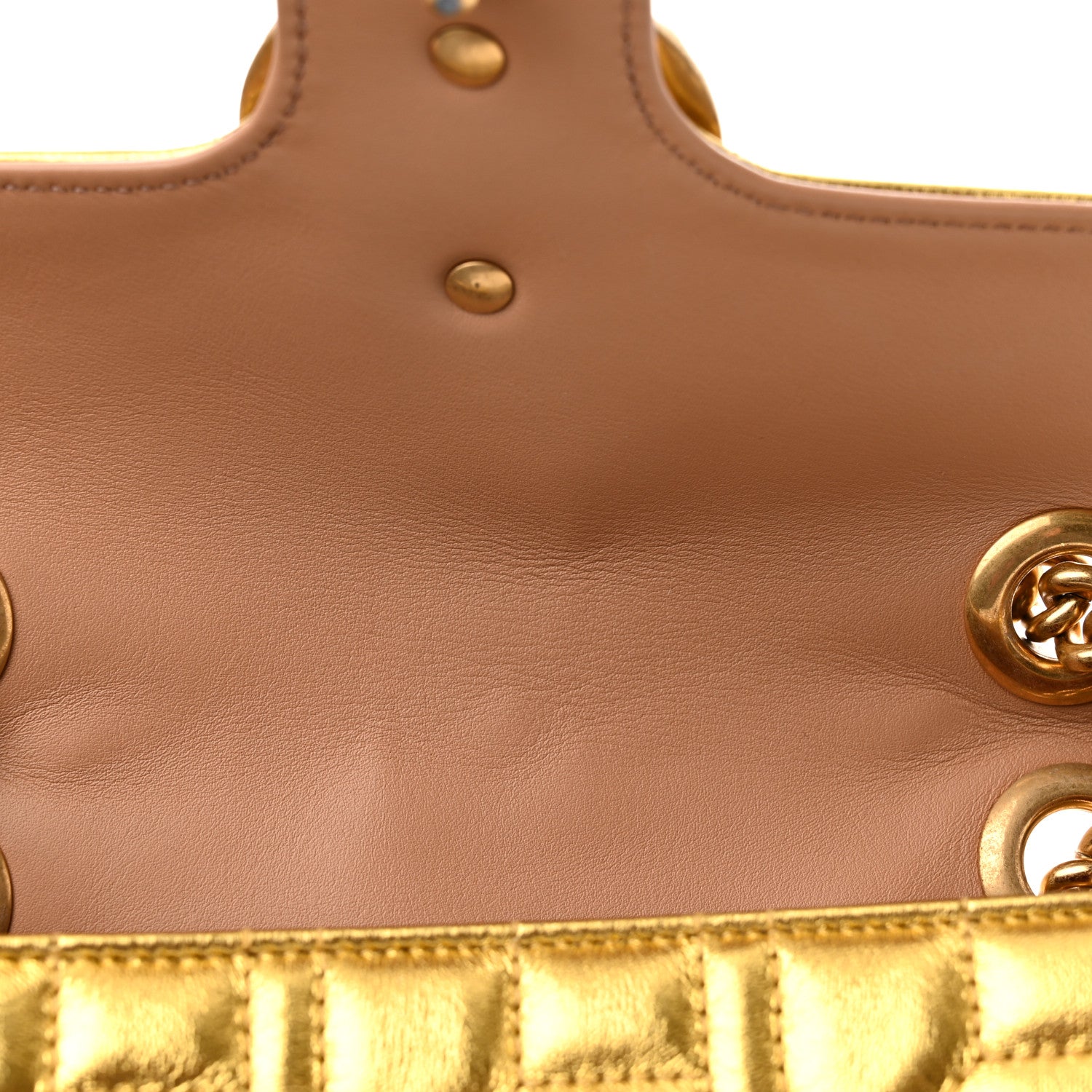 Gucci Metallic Calfskin Matelasse Studded Mini Pearly GG Marmont Shoulder Bag Gold 11 of 14