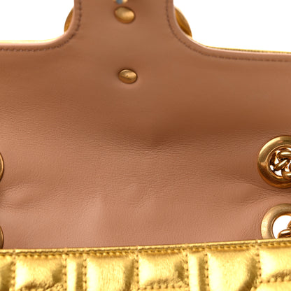 Gucci Metallic Calfskin Matelasse Studded Mini Pearly GG Marmont Shoulder Bag Gold 11 of 14
