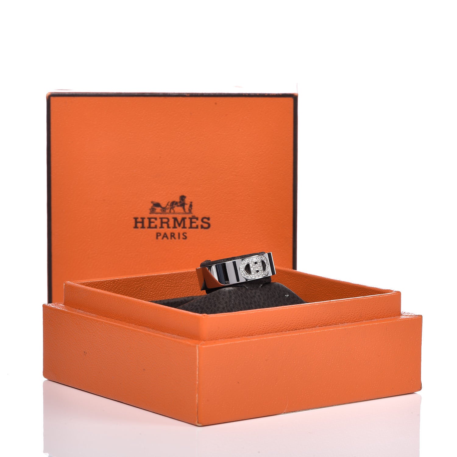 Hermes 18K White Gold Diamond PM H D'Ancre Ring 51 5.75 5 of 5