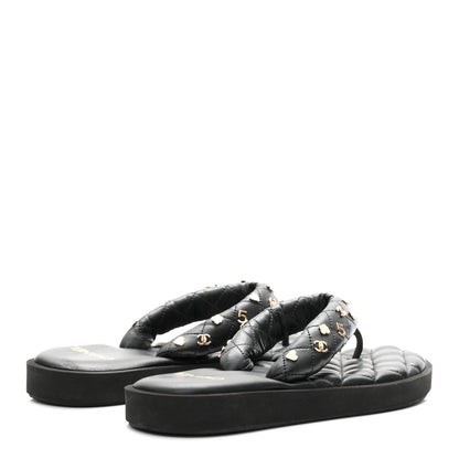 Chanel Lambskin Quilted Padded Charms Thong Sandals 41 Black 5 of 9