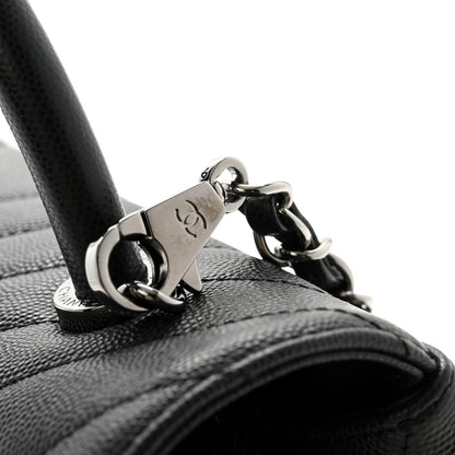 Chanel Caviar Chevron Quilted Small Coco Handle Flap Dark Grey 11 of 12