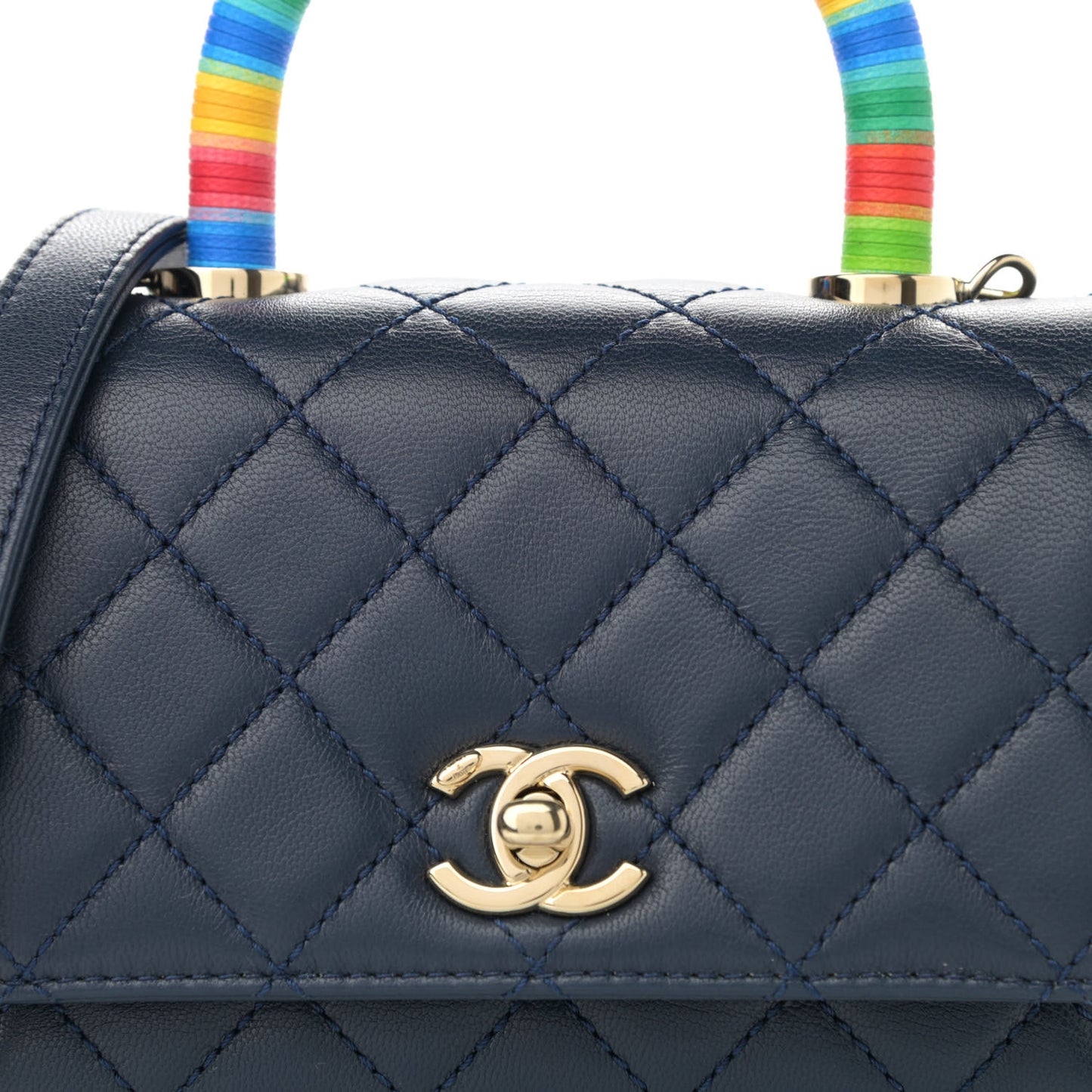 Goatskin Quilted Extra Mini Rainbow Coco Handle Flap Navy Blue