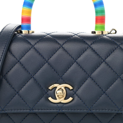 Chanel Goatskin Quilted Extra Mini Rainbow Coco Handle Flap Navy Blue 8 of 12