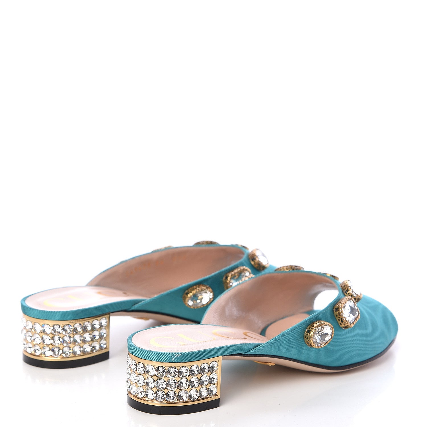 Gucci Moire Fabric Crystal Embellished Lyric Slide Sandals 36 TurquoIse 4 of 11