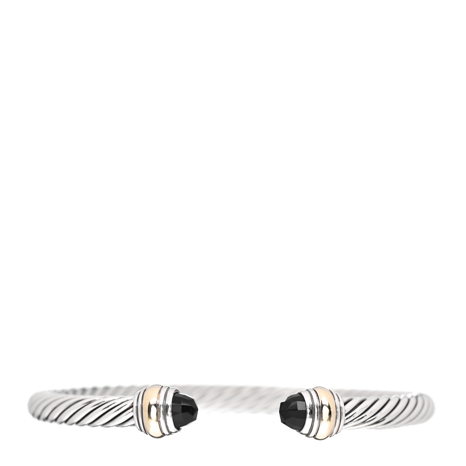 David Yurman Sterling Silver 14K Yellow Gold Black Onyx 5mm Cable Classics Bracelet 1 of 4