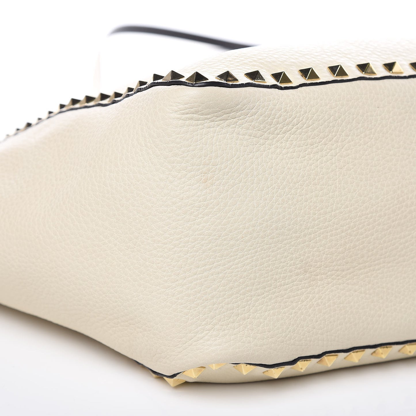Grained Calfskin Medium Rockstud Reversible Tote Black Ivory