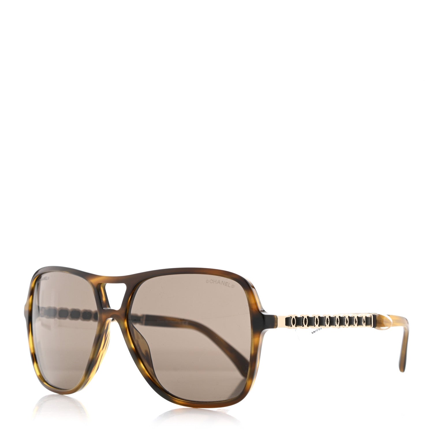 Chanel Metal Calfskin CC Chain Pilot Sunglasses 5439-Q Green Tortoise 1 of 8