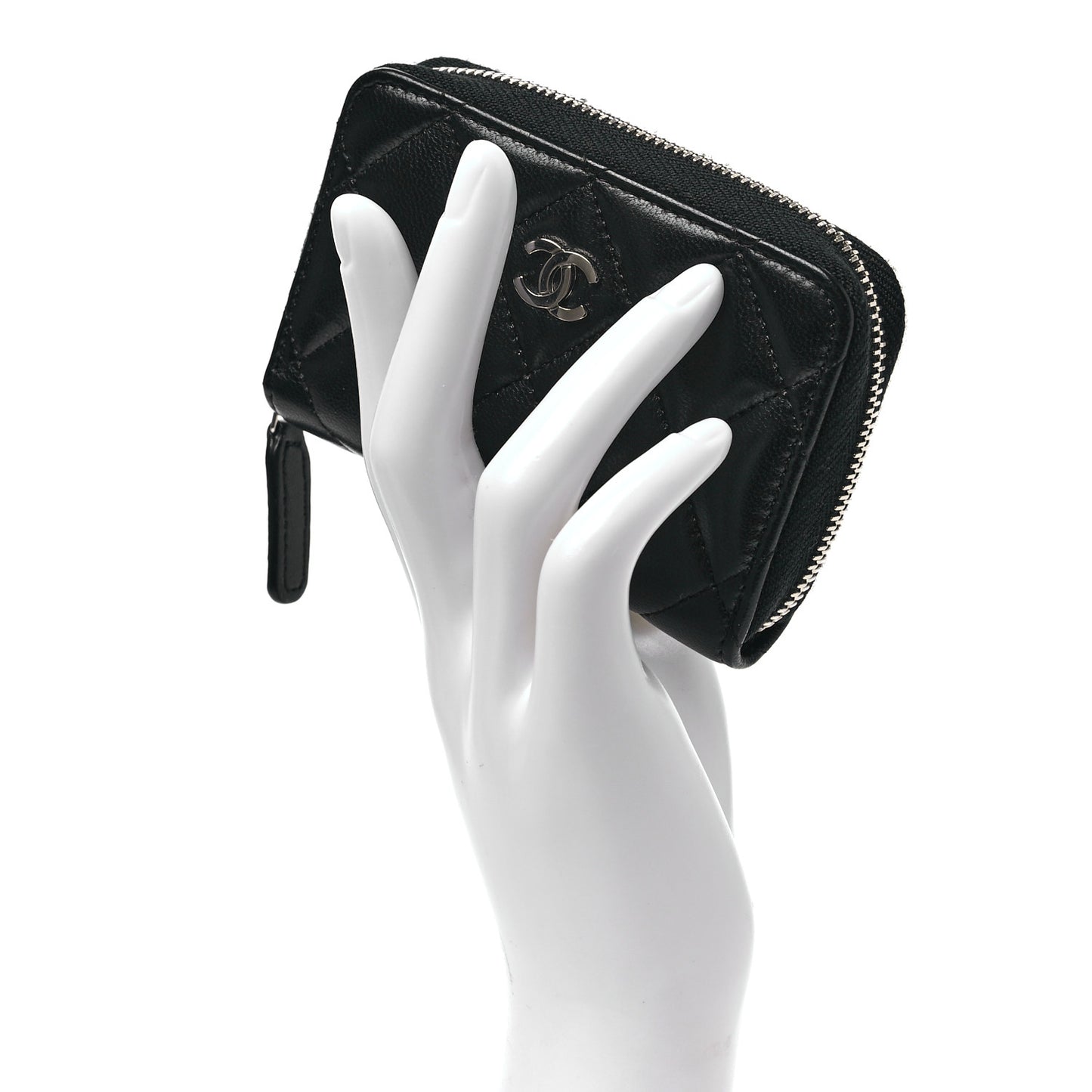 Lambskin Quilted Zip Coin Purse Black
