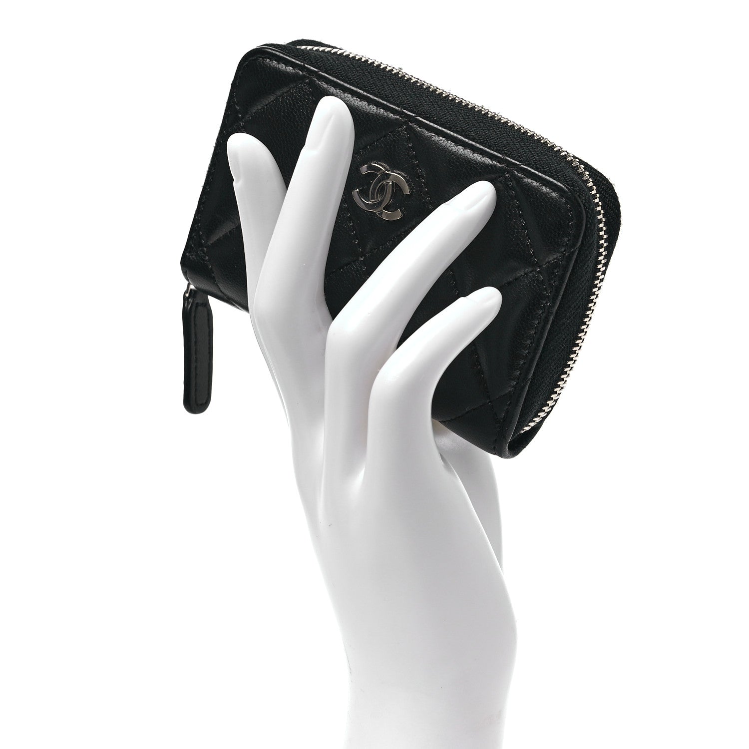 Chanel Lambskin Quilted Zip Coin Purse Black 2 of 8