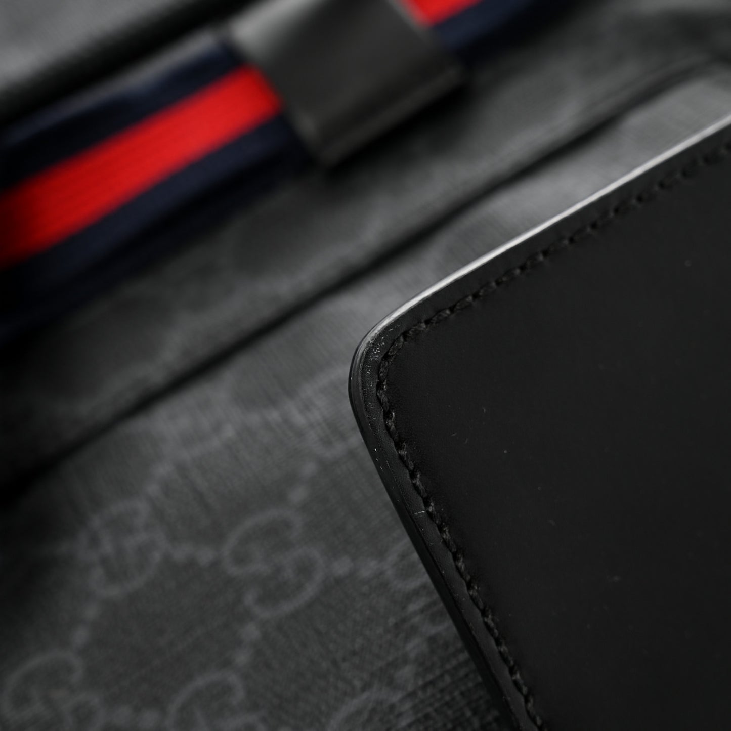 Soft GG Supreme Monogram Calfskin Web Double Buckle Backpack Black