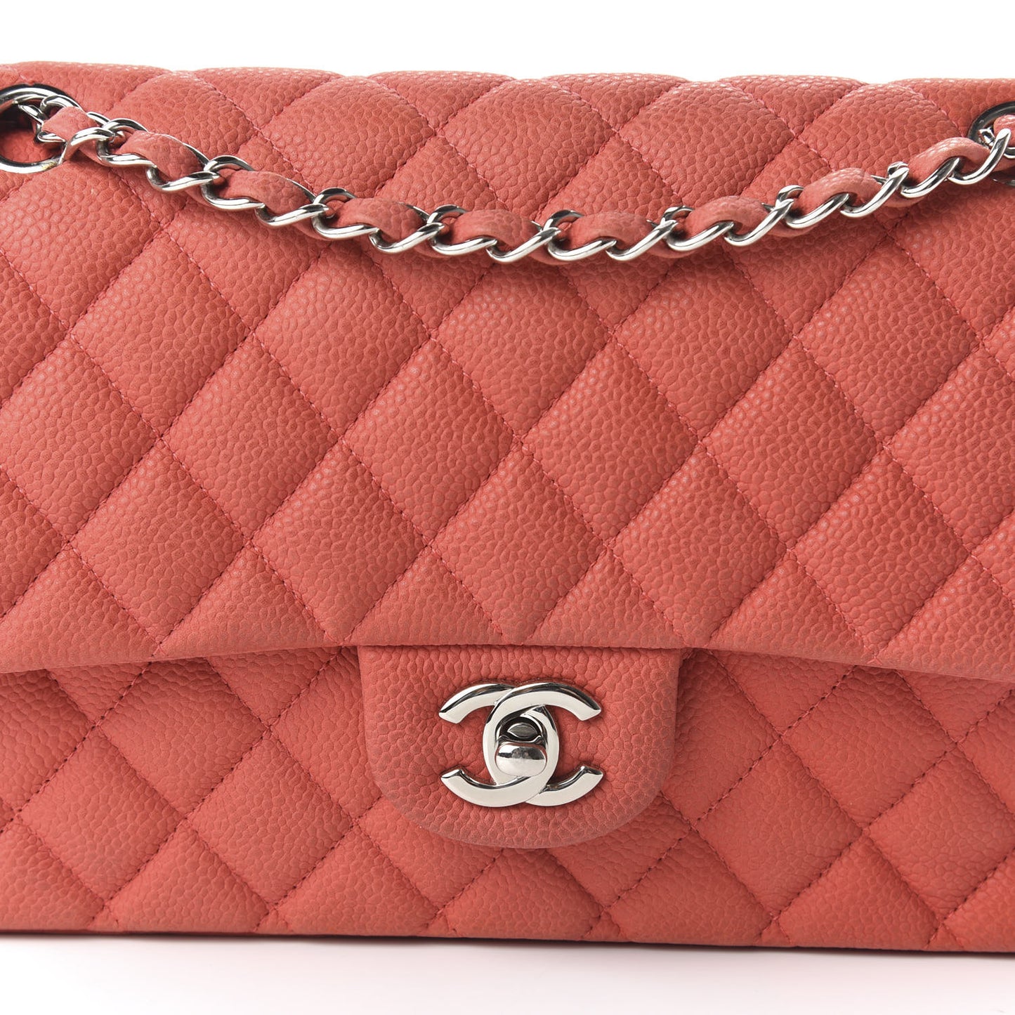 Iridescent Caviar Quilted Medium Double Flap Dark Pink
