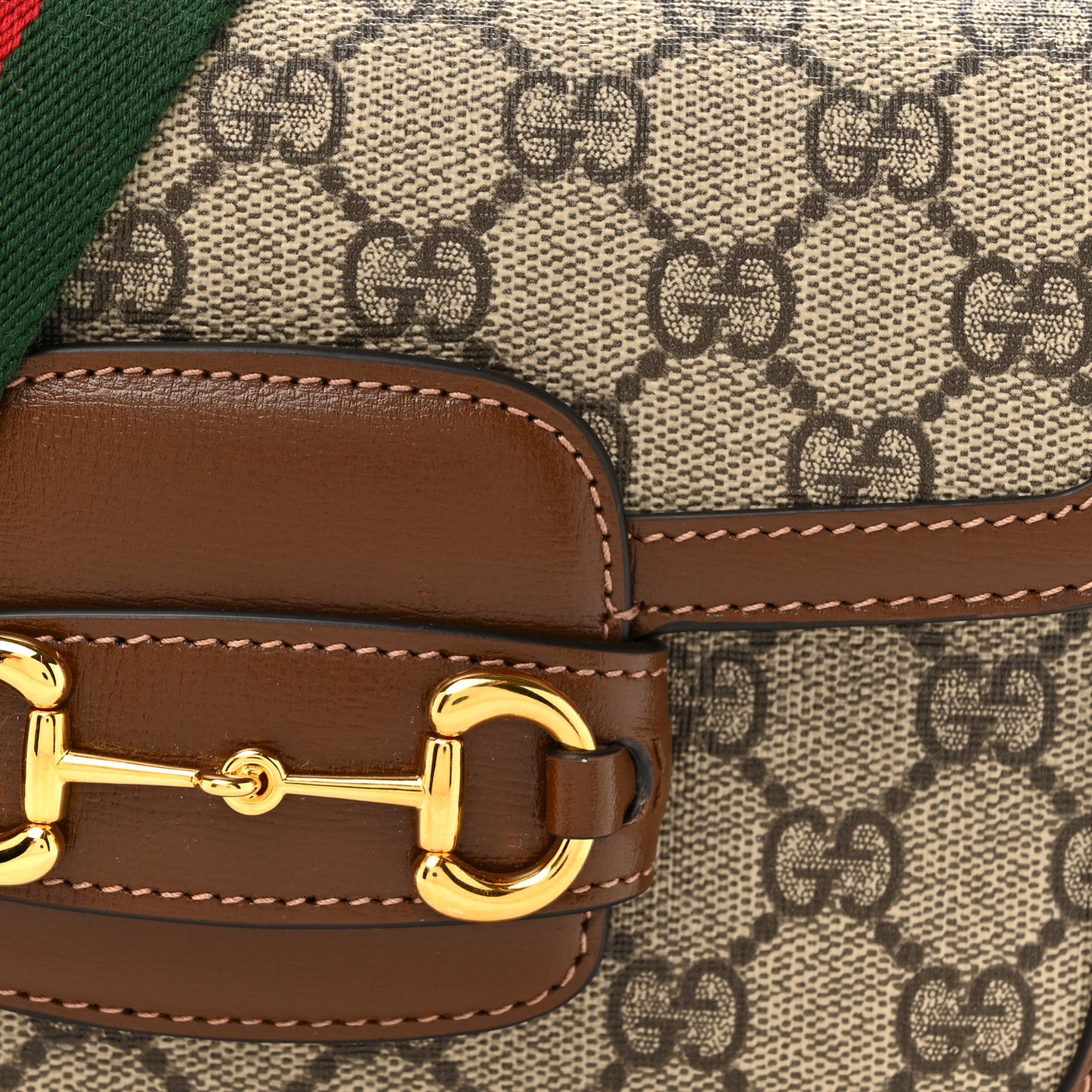 GG Supreme Monogram Web Mini Horsebit 1955 Shoulder Bag Beige Brown Sugar
