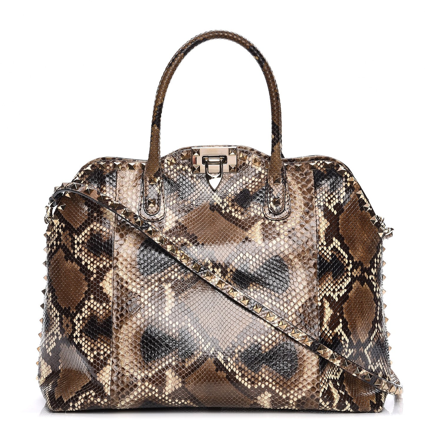 Python Rockstud Dome Satchel Beige