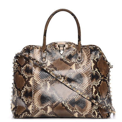 Valentino Garavani Python Rockstud Dome Satchel Beige 1 of 11
