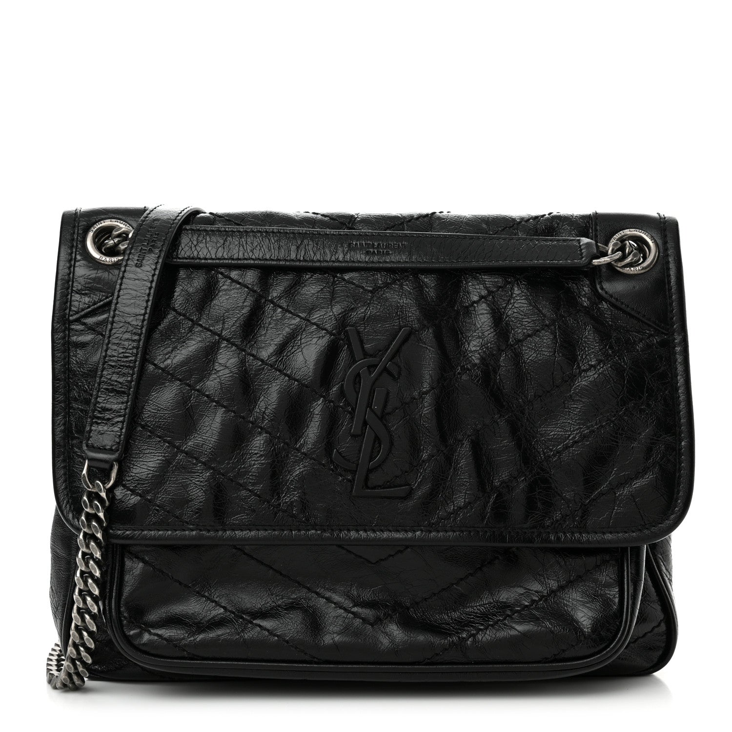 Saint Laurent Crinkled Calfskin Matelasse Monogram Medium Niki Chain Satchel Black 1 of 11