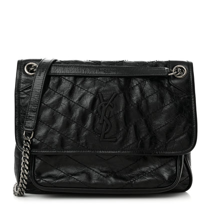 Saint Laurent Crinkled Calfskin Matelasse Monogram Medium Niki Chain Satchel Black 1 of 11